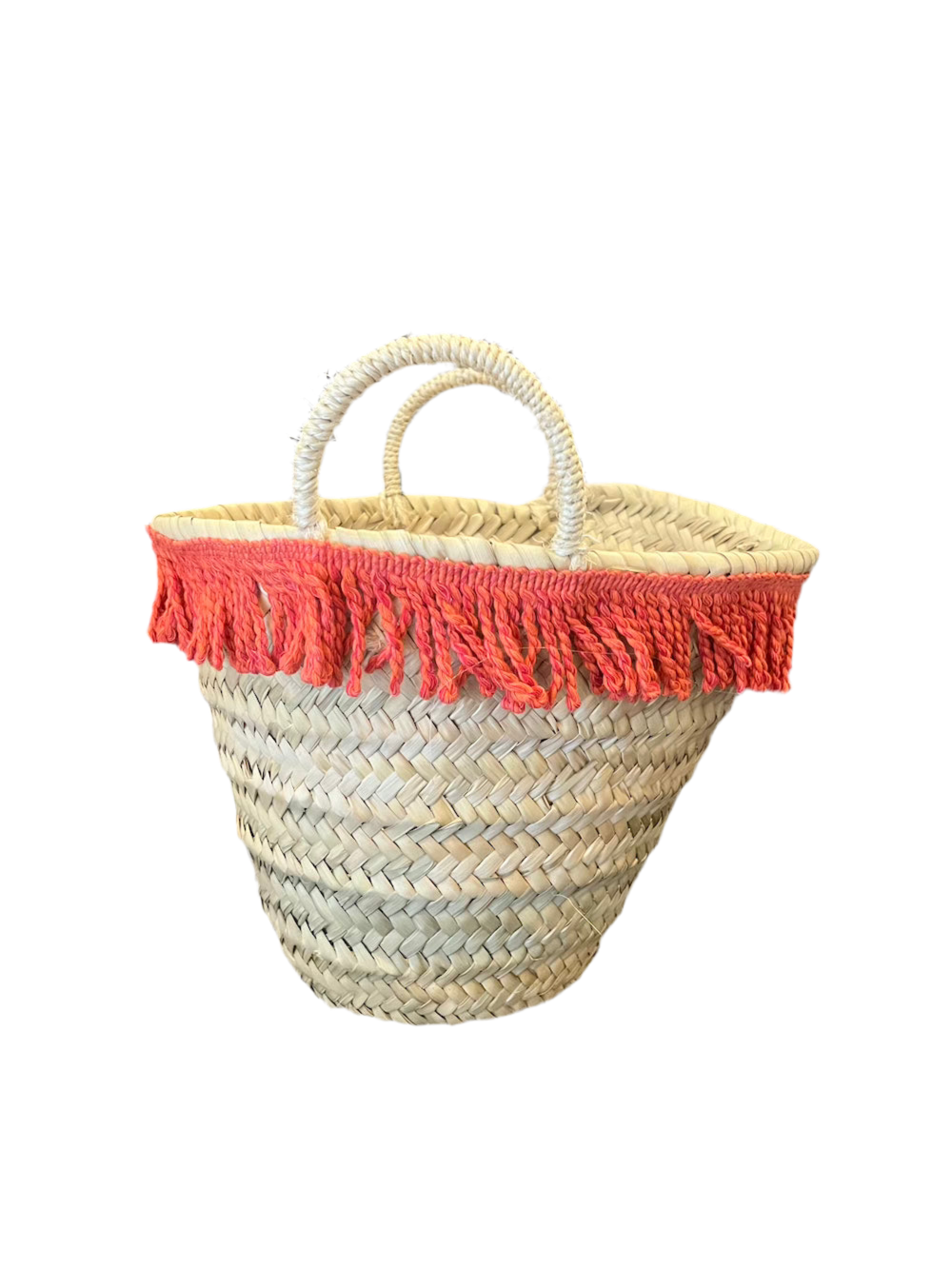 Borsa paglia piccola con frange arancioni
