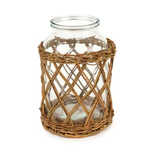Vaso in vetro con base vimini intrecciata