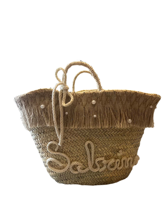 Borsa paglia grande con juta e nome
