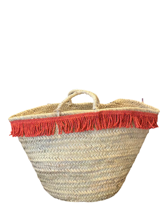 Borsa paglia con frange arancioni