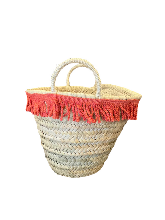 Borsa paglia piccola con frange arancioni