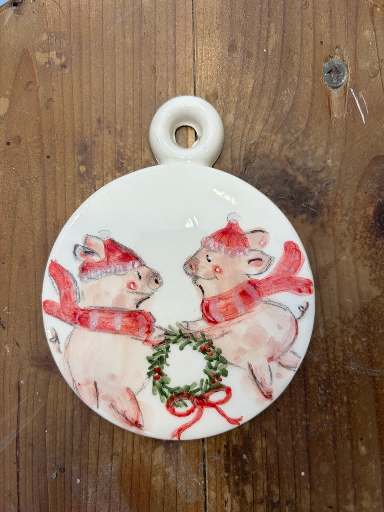 Medaglione porcellini natalizi