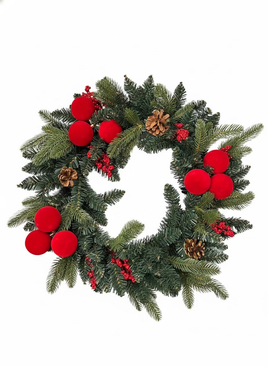 Ghirlanda con sfere in velluto e rami