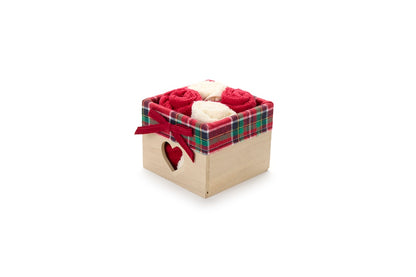 Cestino in legno con 4 lavette cotone