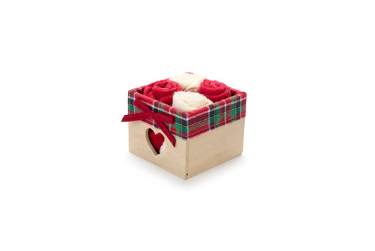 Cestino in legno con 4 lavette cotone
